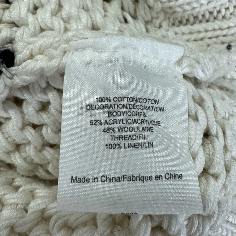 Tory Burch Women Cotton Open Knit‎ Wool Grid Pattern Longline Sweater Size Large